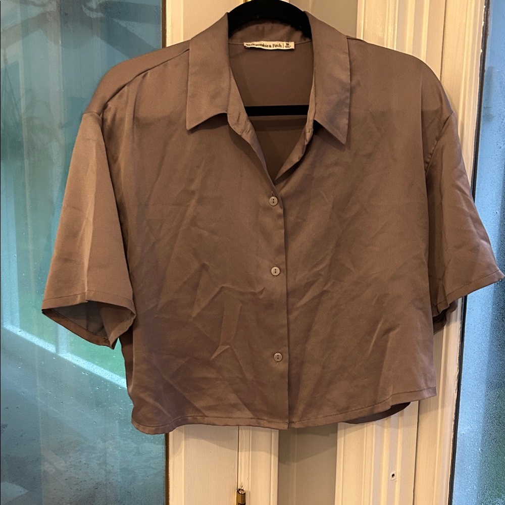 Abercrombie & Fitch Taupe Cropped Blouse - Picture 4 of 6